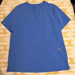 FIGS Womens Casma Scrub Top Large Three Pocket V-Neck Classic Fit Ceil Blue